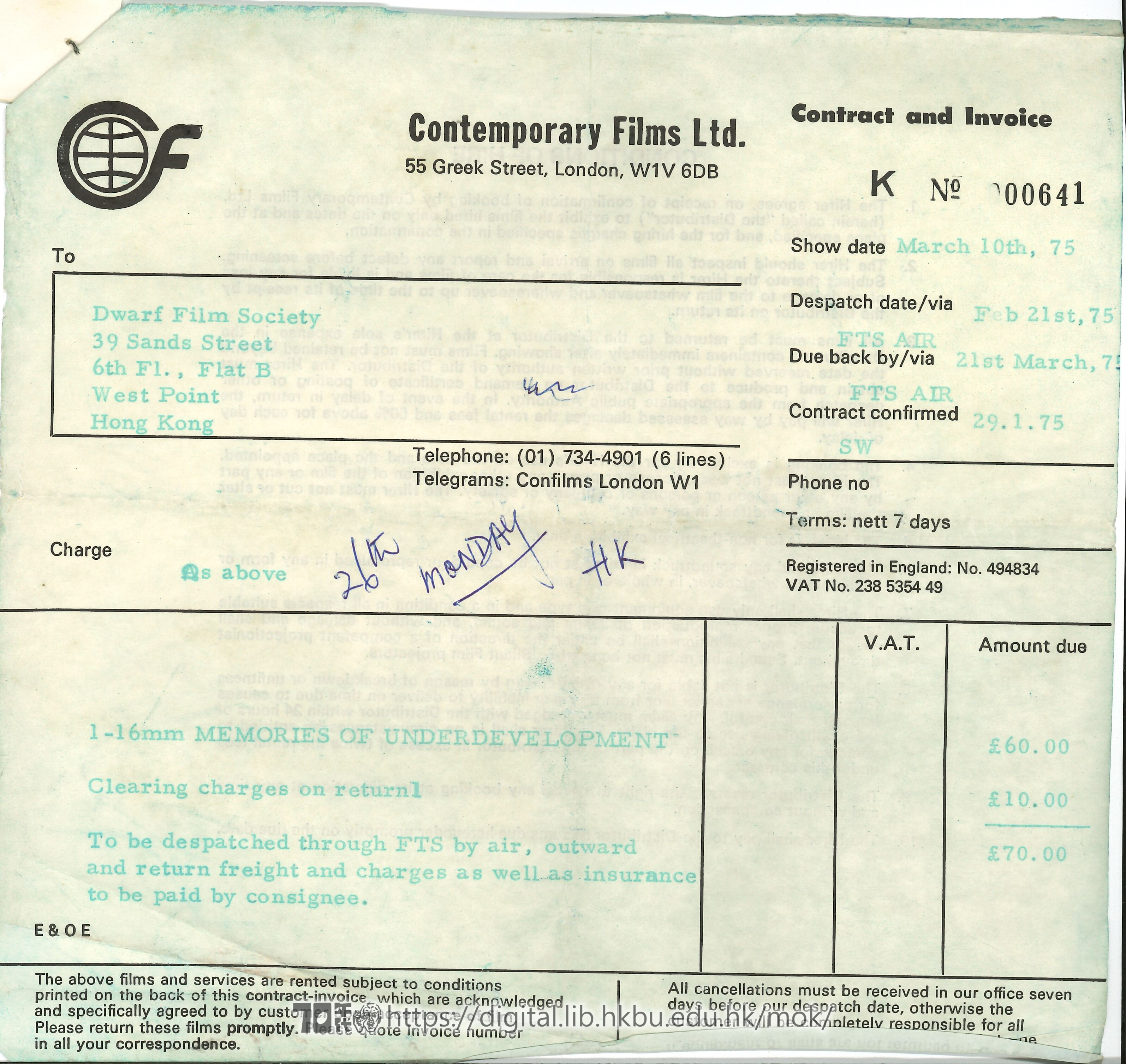   Invoice from Contemporary Film Ltd. Contemporary Film Ltd. 