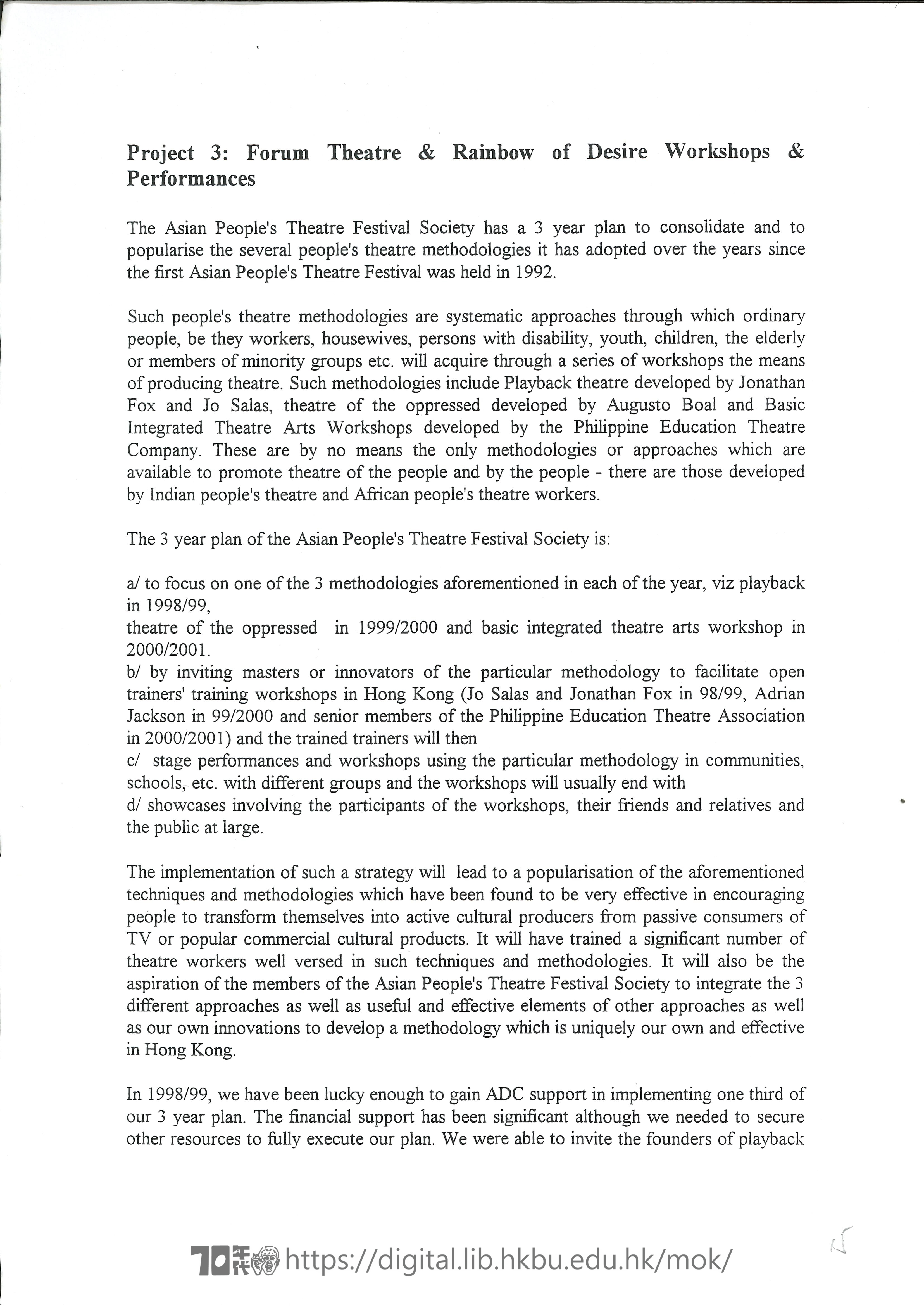 Community theatre  Application for Hong Kong Arts Development Council project grant  