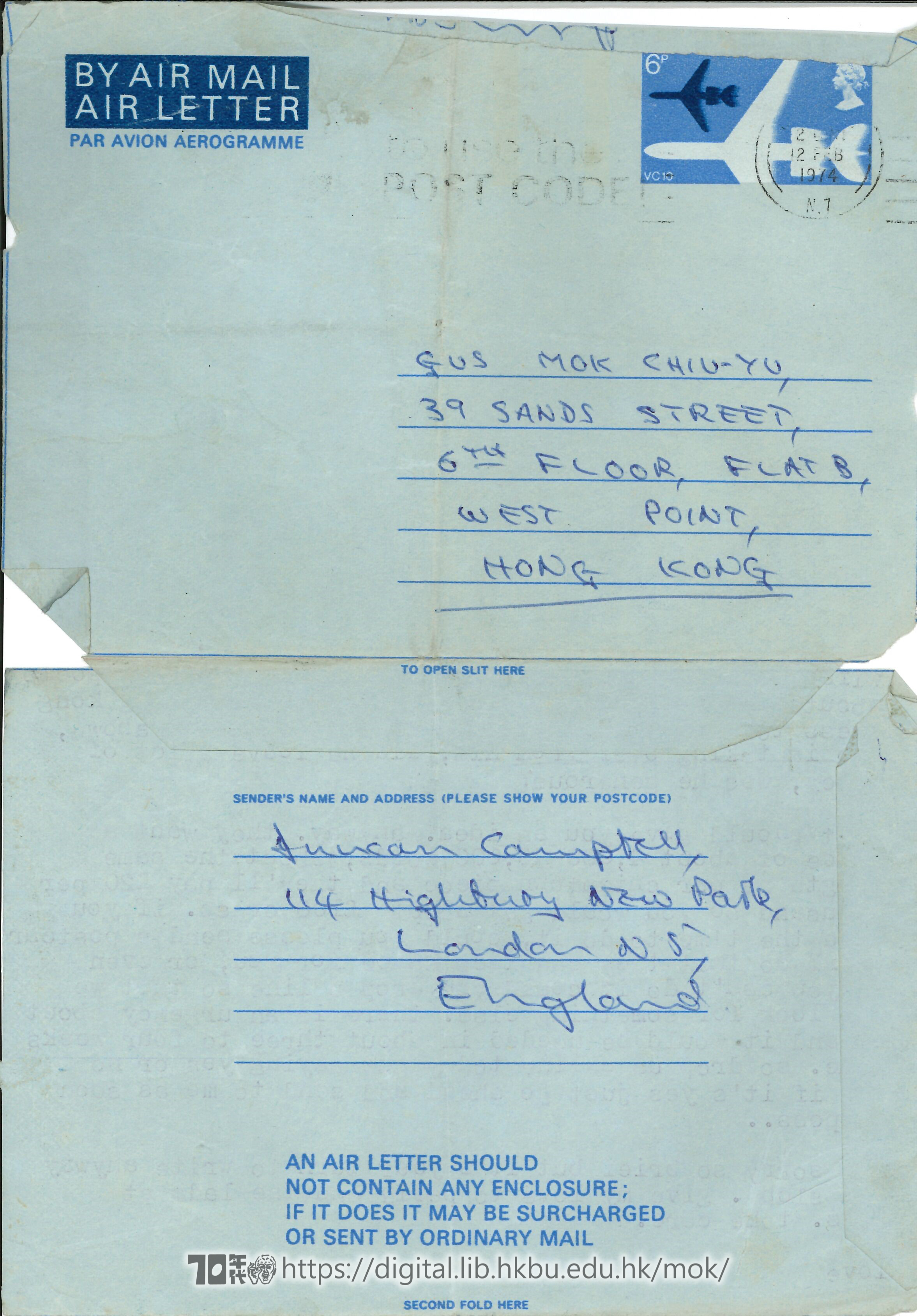   Letter from Duncan Campbell to Mok Chiu Yu  