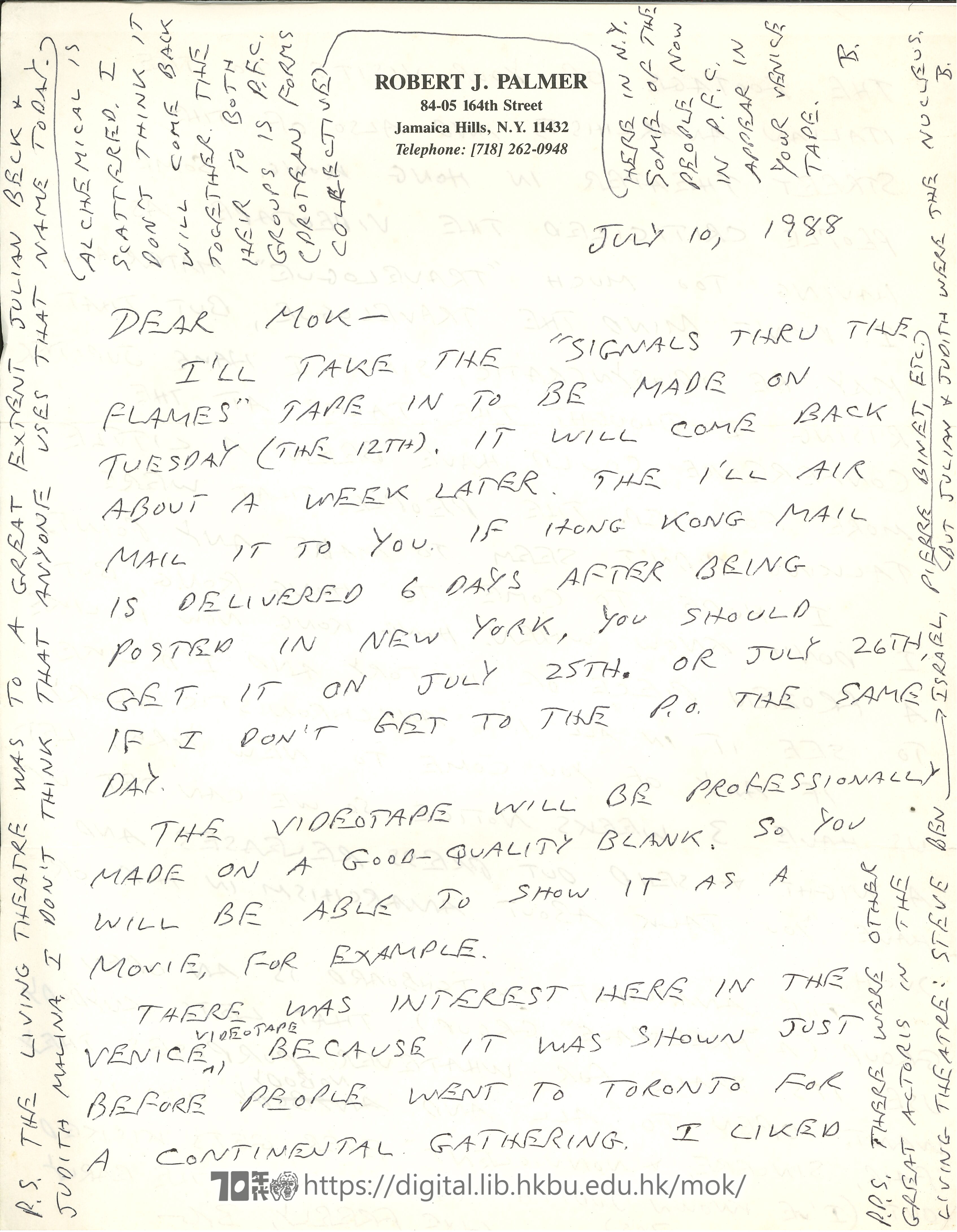   Letter from Robert J. Palmer PALMER, Robert J. 