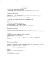 Cry of Asia Outline of Workshop on Chinese traditional martial arts (Nan Kune) for Cry Of Asia 3  