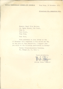  Letter from Ber Kr. Pederson to Mok Chiu Yu Pederson, Ber Kr. 