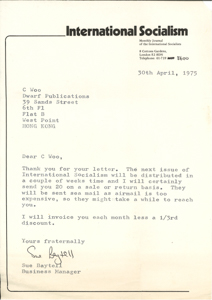  Letter from Sue Baytell to C. Woo BAYTELL, Sue 