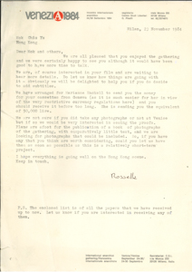  Letter from Rossella  (Milan,  VENEZIA1984) to Mok Chiu Yu  