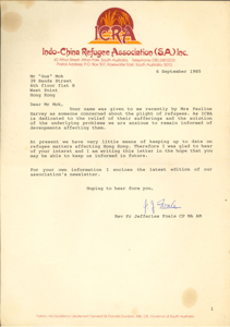  Letter from F.J. Foale to Mok Chiu Yu F, O.M. 