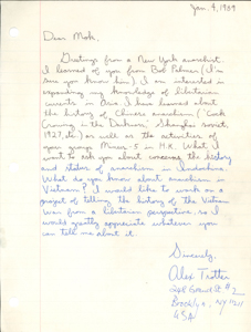  Letter from Alex Trotter to Mok Chiu Yu TROTTER, Alex 