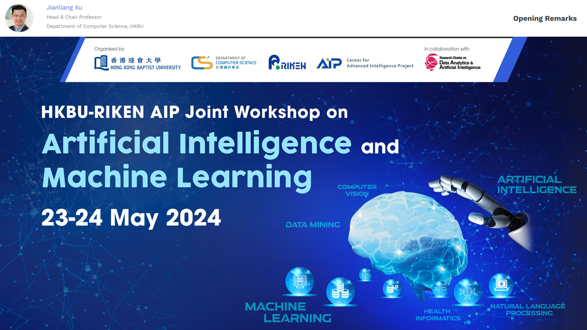 HKBU-RIKEN AIP Joint Workshop on Artificial Intelligence and Machine Learning - Opening Remarks