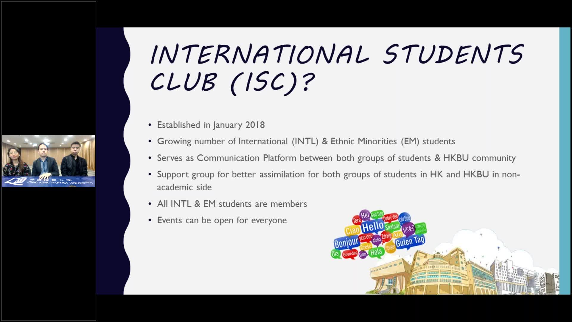 HKBU Webinar - Brighten Your Campus Life through International Student Club