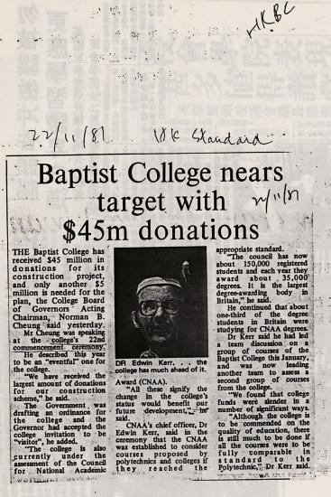 Baptist College nears target with $45m donations