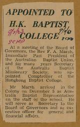 Appointed To H.K. Baptist College
