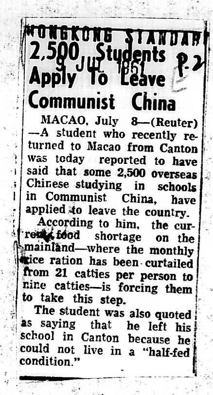 2,500 STUDENTS APPLY TO LEAVE COMMUNIST CHINA